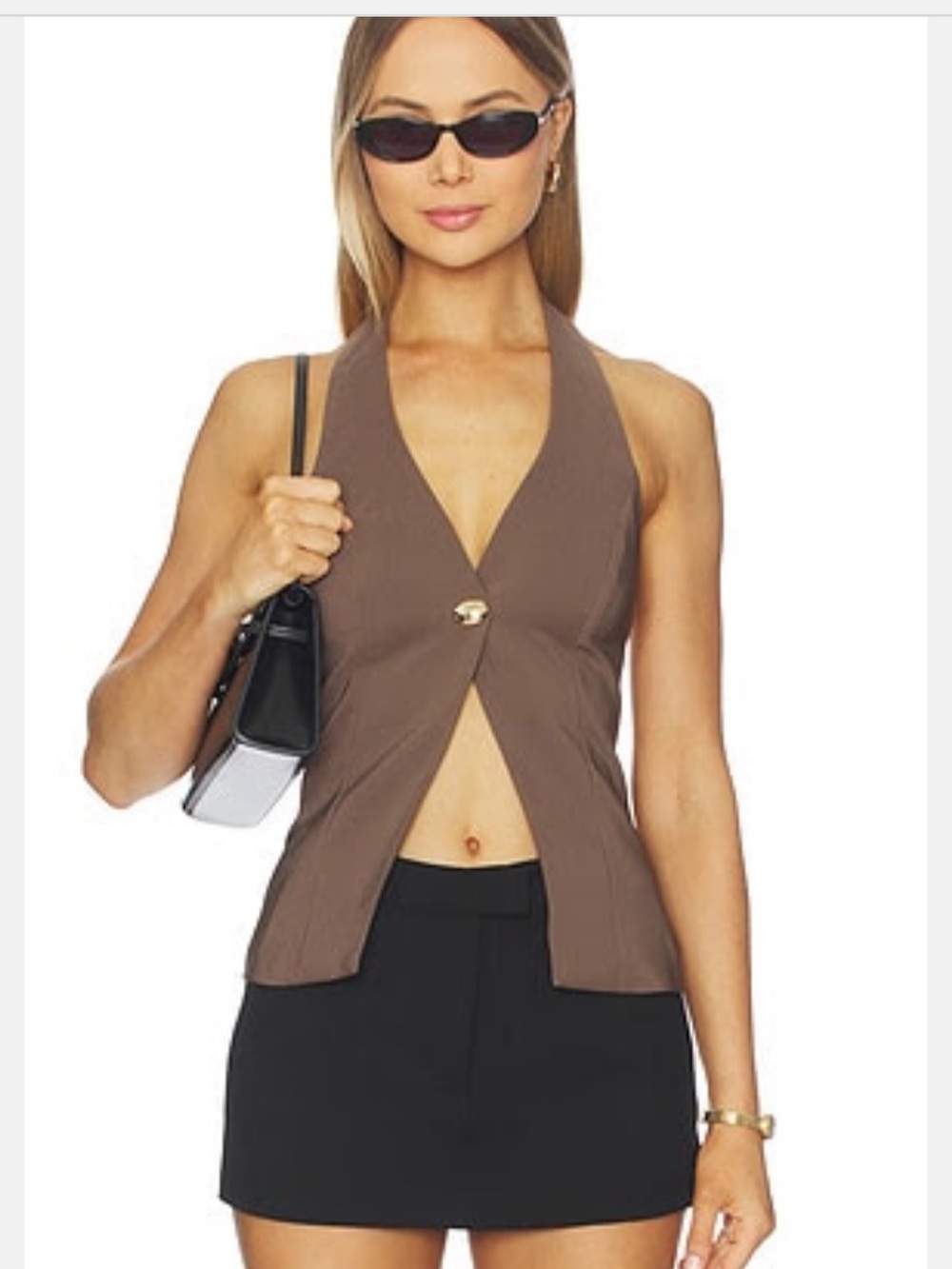 REVOLVE Brown Halter Button-Front Tank